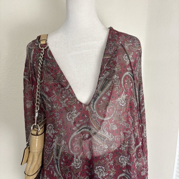 [URBANGIRL] Sheer V-Neck Bohemian Blouse Top M - Picture 3 of 7